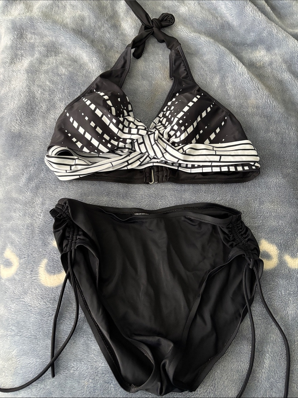 Black & White Twist-Front Halter Bikini Set - Women Swim
